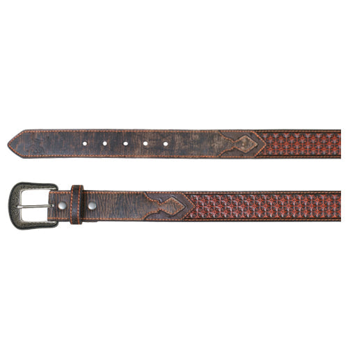 Hooey Mens Western Tooled Leather Geometric WesternBelt Brown & Orange - 1654BE2
