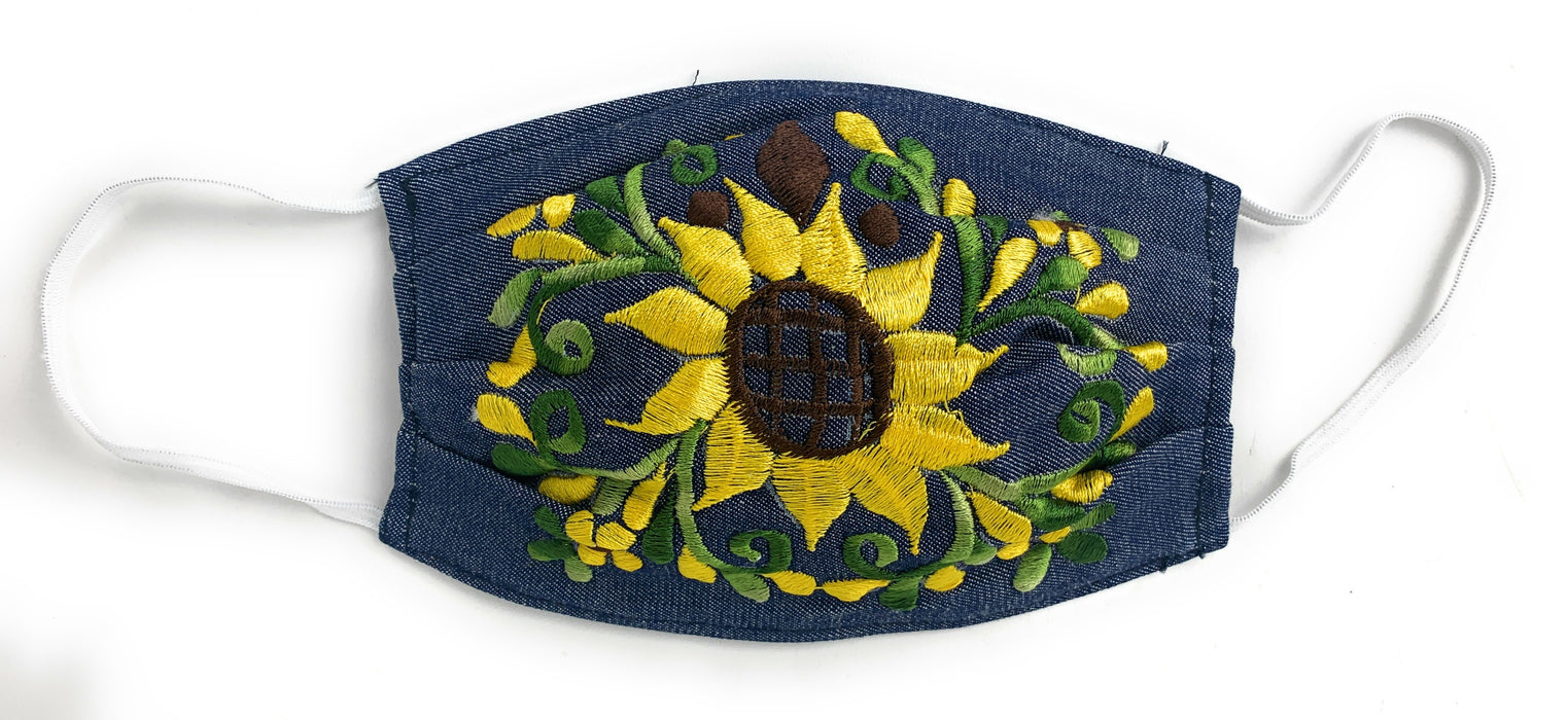 Face Mask Artesanal De Tela Con Bordado De Girasol