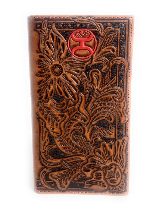 Hooey Floral Tooling Red Logo Rodeo Wallet Brown -1989566W1