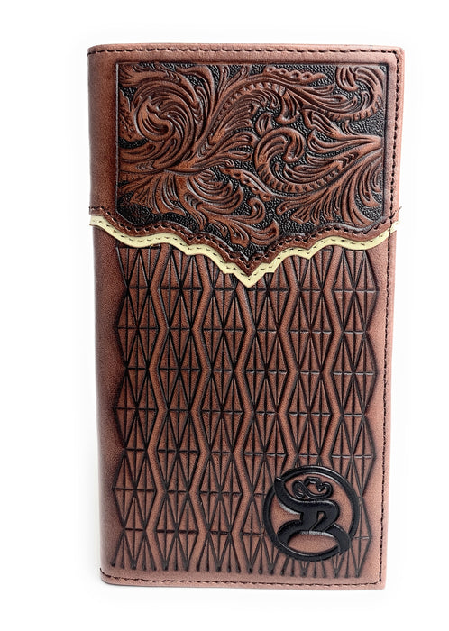 Hooey Mens Western Rodeo Leather Tooled Floral Logo Brown Wallet -2001566W7