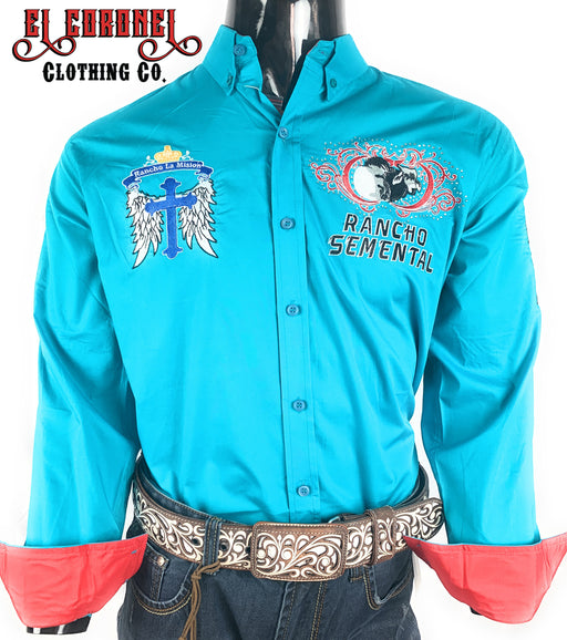Camisa Estilo Rancho La Mision En Turquesa De Marca Rancho Semental