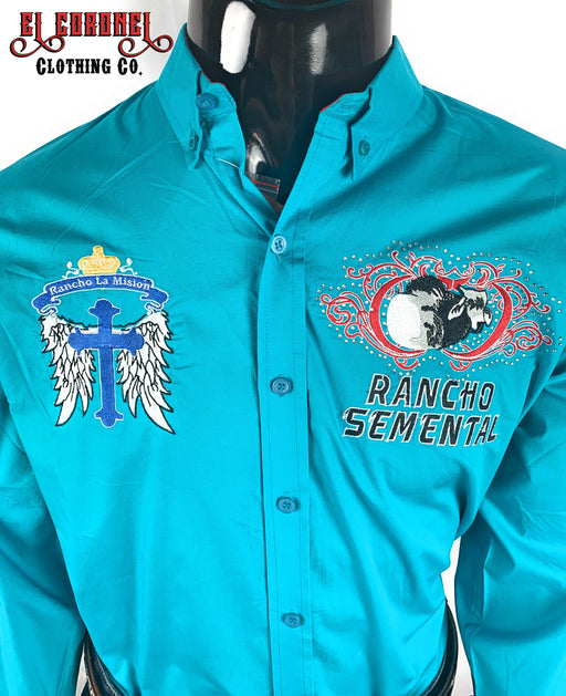 Camisa Estilo Rancho La Mision En Turquesa De Marca Rancho Semental