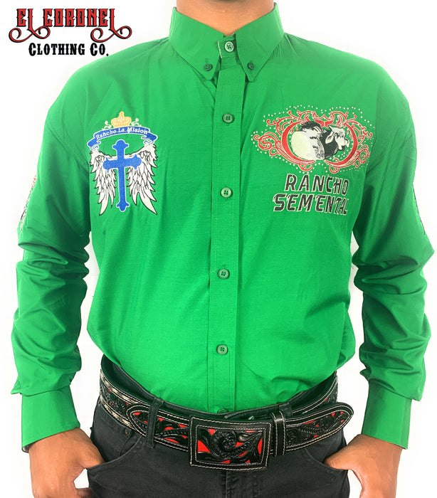 Camisa Estilo Rancho La Mision En Verde De Marca Rancho Semental