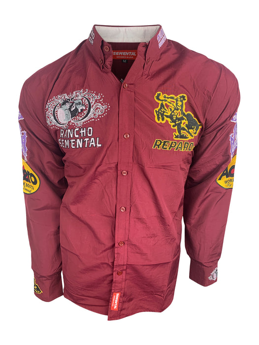 Camisa Rancho Semental Estilo Reparo Burgundy En Manga Larga