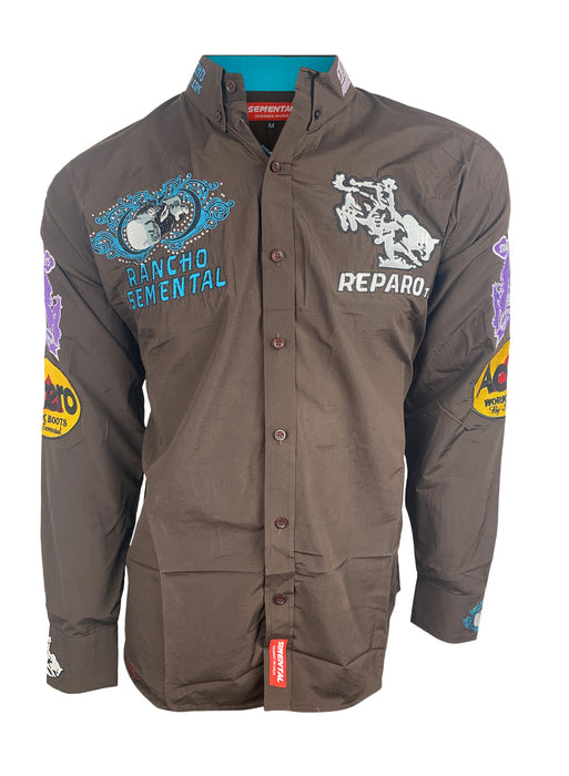 Rancho Semental Reparo Style Long Sleeve Brown Button Down Shirt