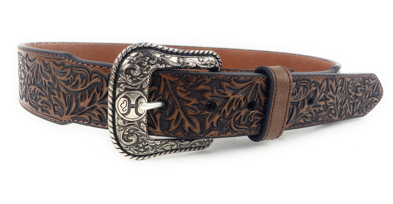 HOOEY Roughy Tapered Tooled Floral Pattern Leather Belt 1873BE9