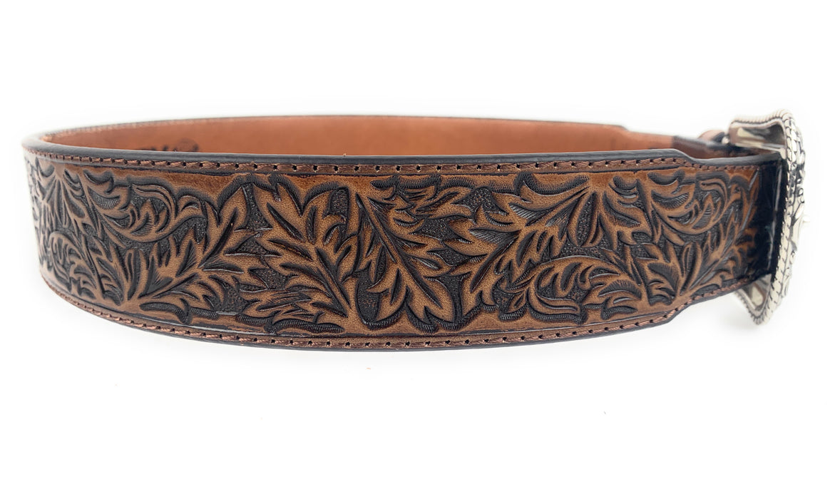 HOOEY Roughy Tapered Tooled Floral Pattern Leather Belt 1873BE9
