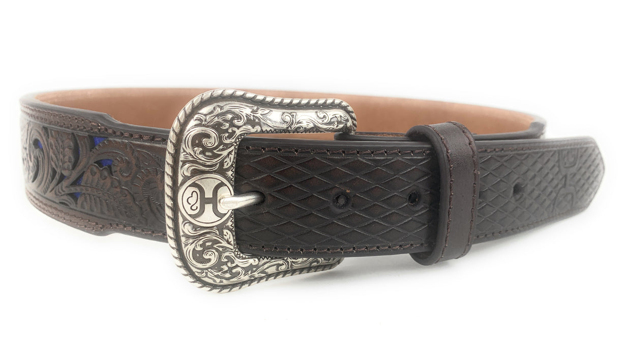 HOOey Men's Brown Tooled With Blue Inlay Western Belt 1914BE8