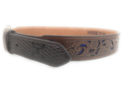 HOOey Men's Brown Tooled With Blue Inlay Western Belt 1914BE8