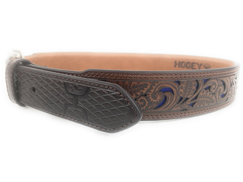 HOOey Men's Brown Tooled With Blue Inlay Western Belt 1914BE8