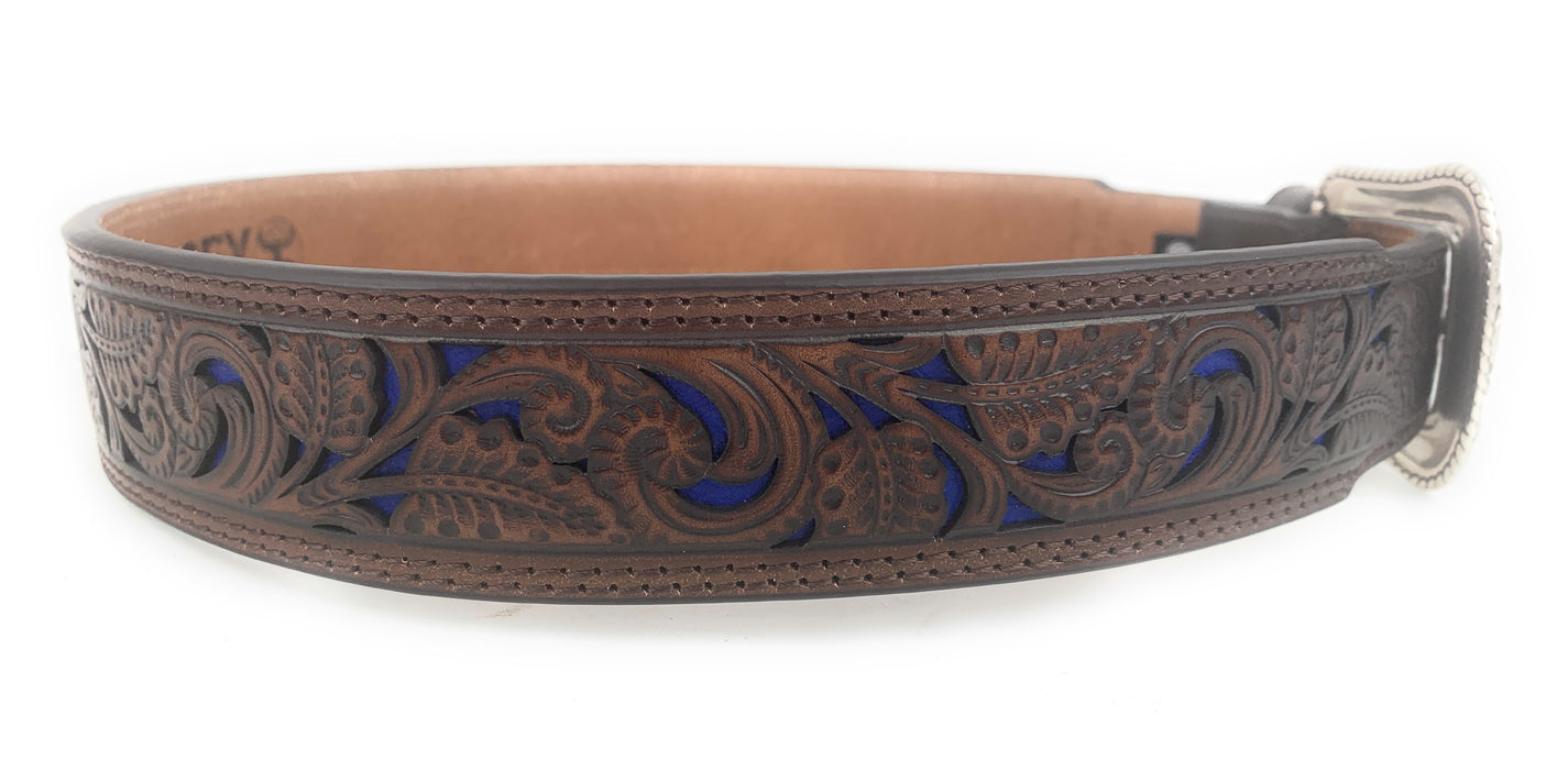 HOOey Men's Brown Tooled With Blue Inlay Western Belt 1914BE8