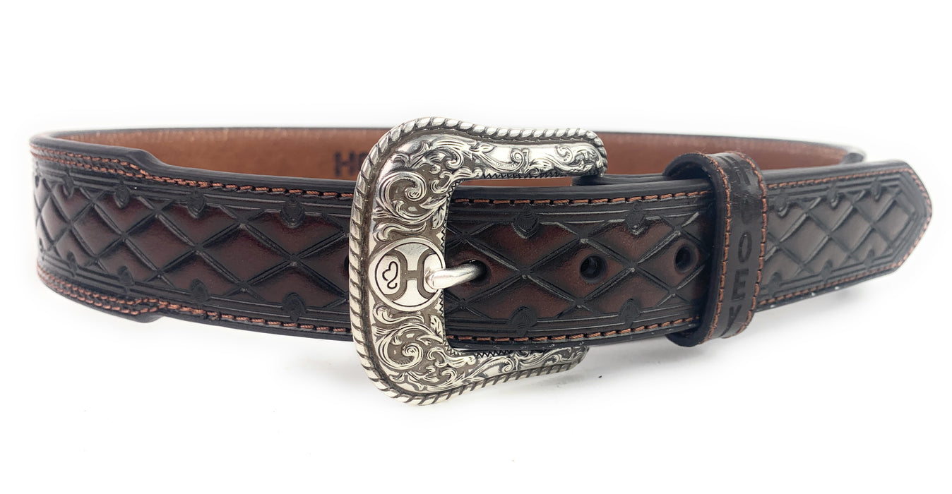 HOOey Men's Mahongany Wide Taper Diamond Embossed Western Belt 1787BE9