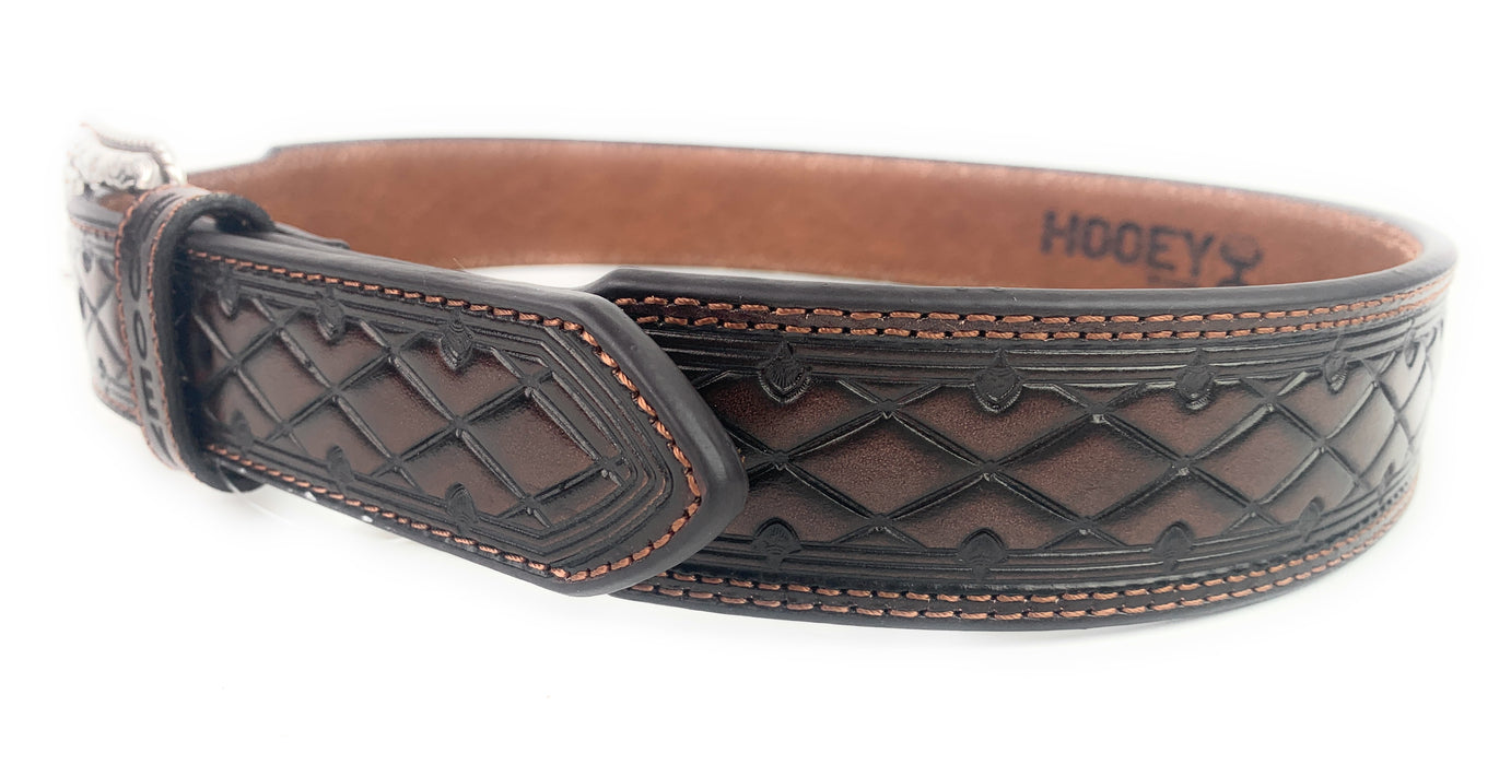 HOOey Men's Mahongany Wide Taper Diamond Embossed Western Belt 1787BE9