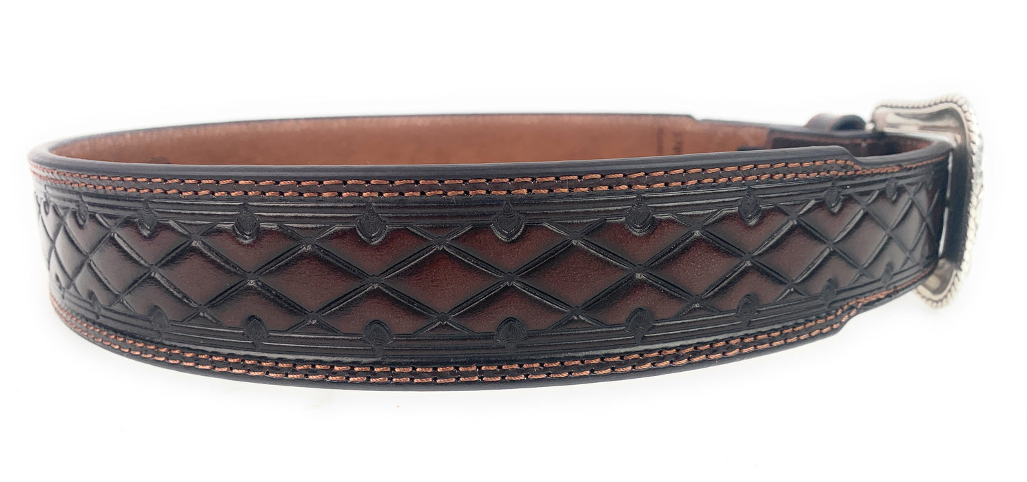 HOOey Men's Mahongany Wide Taper Diamond Embossed Western Belt 1787BE9