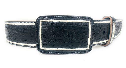 Cinto Vaquero Estampado Rameado En Color Negro