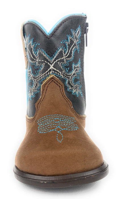 Infant/Toddler Brown & Baby Blue Round Toe Western Boots