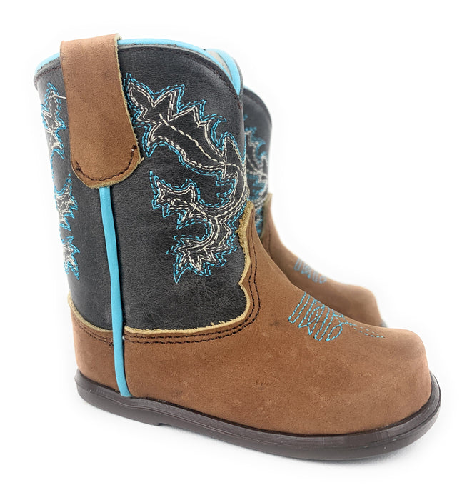 Infant/Toddler Brown & Baby Blue Round Toe Western Boots