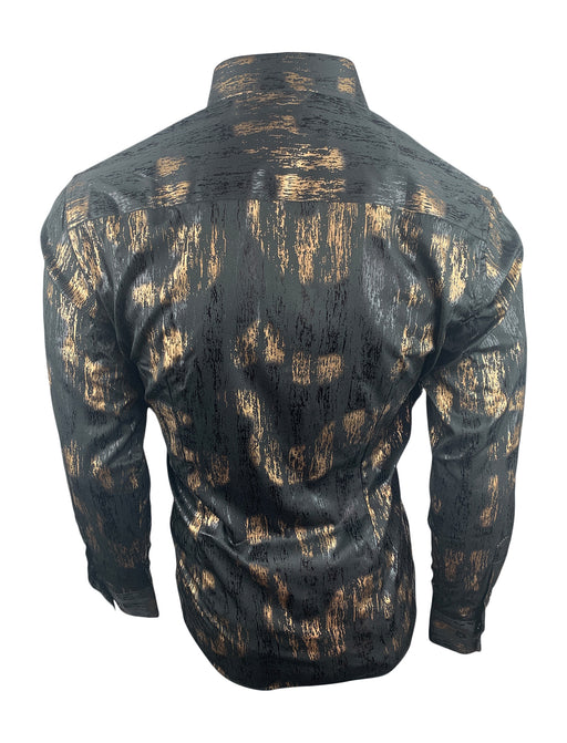 Barabas Men's Black & Gold Long Sleeve Casual Button Up Shirt