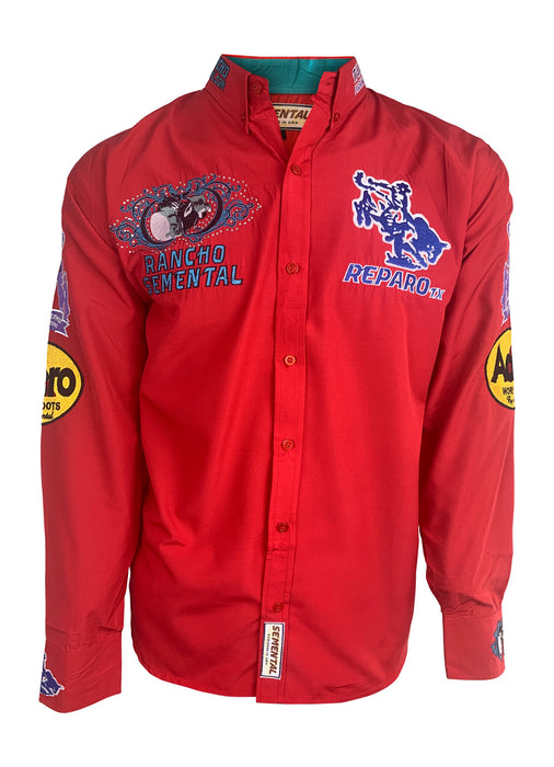 Rancho Semental Reparo Style Long Sleeve Red Button Down Shirt