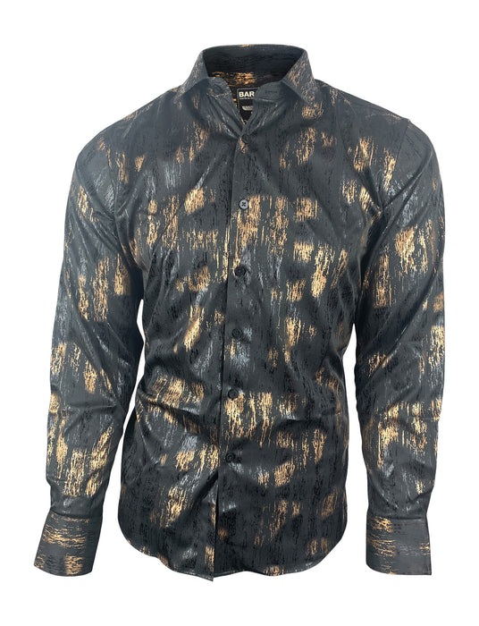 Barabas Men's Black & Gold Long Sleeve Casual Button Up Shirt