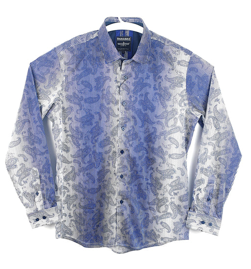 Barabas Mens Royal Blue Paisley Print Long Sleeve Casual Shirt