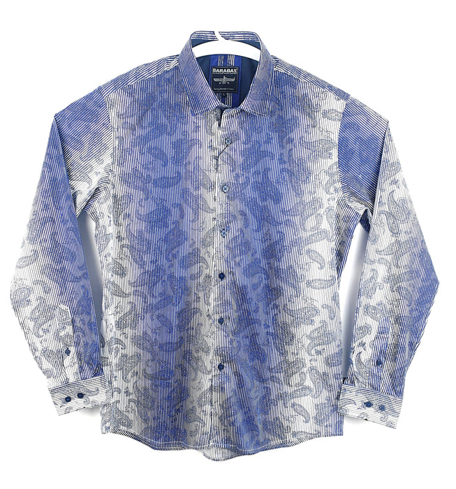 Barabas Mens Royal Blue Paisley Print Long Sleeve Casual Shirt