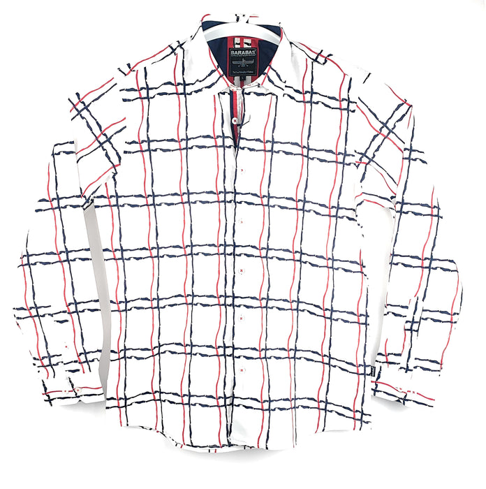 Barabas Mens Designer Button Front Plaid White Long Sleeve Shirt