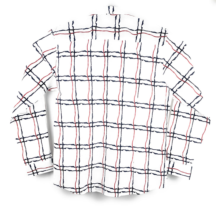 Barabas Mens Designer Button Front Plaid White Long Sleeve Shirt
