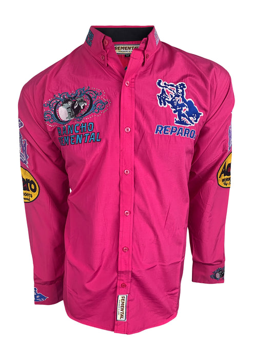 Camisa Rancho Semental Estilo Reparo Color Hot Pink En Manga Larga
