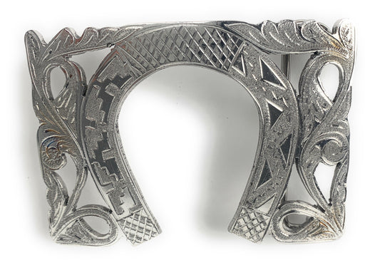 Charro Flowered Horseshoe Western Belt Buckle - (Hebilla Charra Floreada Con Herradura)