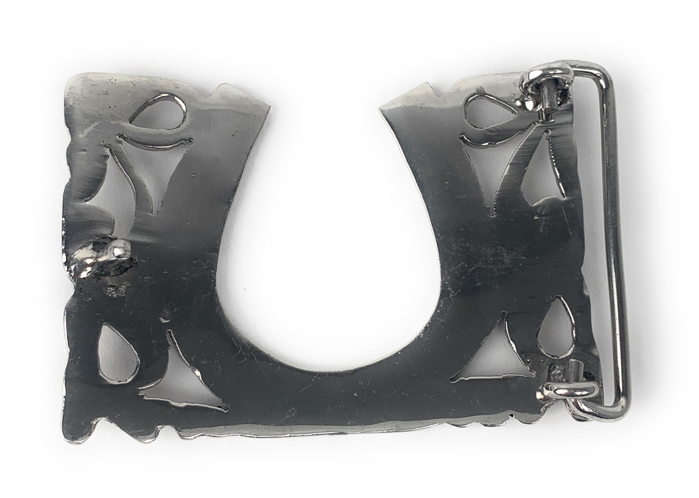 Charro Flowered Horseshoe Western Belt Buckle - (Hebilla Charra Floreada Con Herradura)