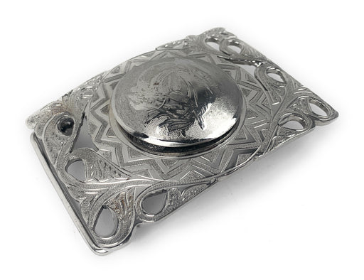 Charro Aztec & Flowered Western Belt Buckle - (Hebilla Charra Azteca Con Boton Y Herradura))