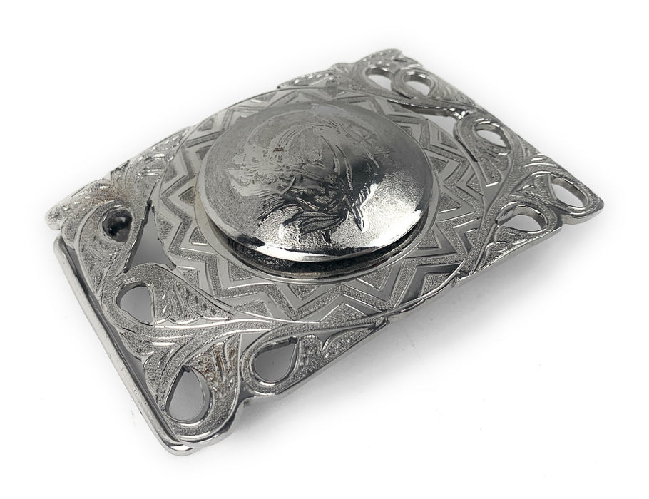 Charro Aztec & Flowered Western Belt Buckle - (Hebilla Charra Azteca Con Boton Y Herradura))