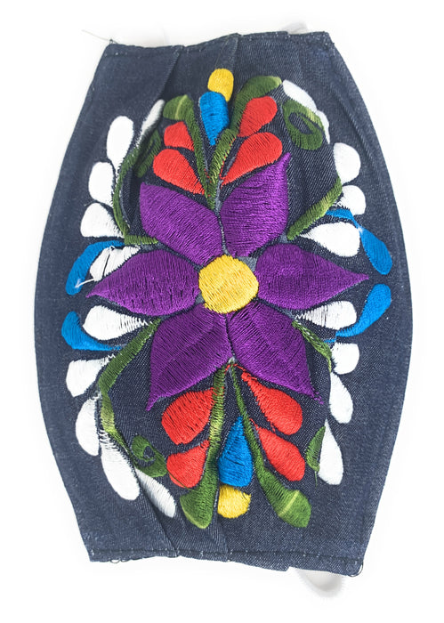 Face Mask Artesanal De Tela Con Bordado De Flores