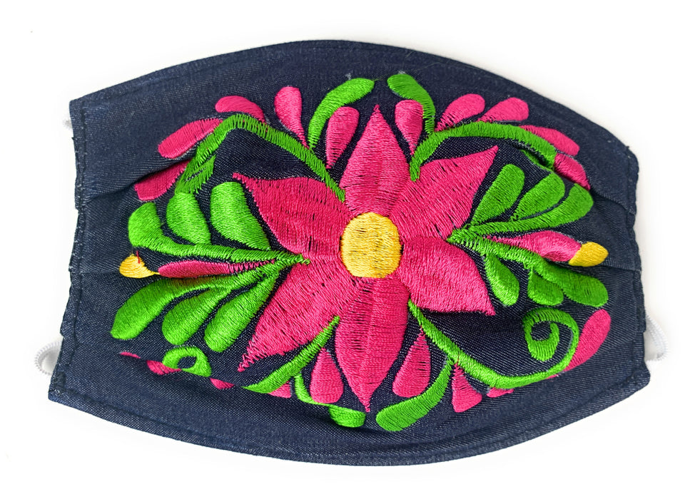 Face Mask Artesanal De Tela Con Bordado De Flores