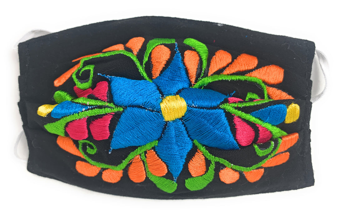 Face Mask Artesanal De Tela Con Bordado De Flores