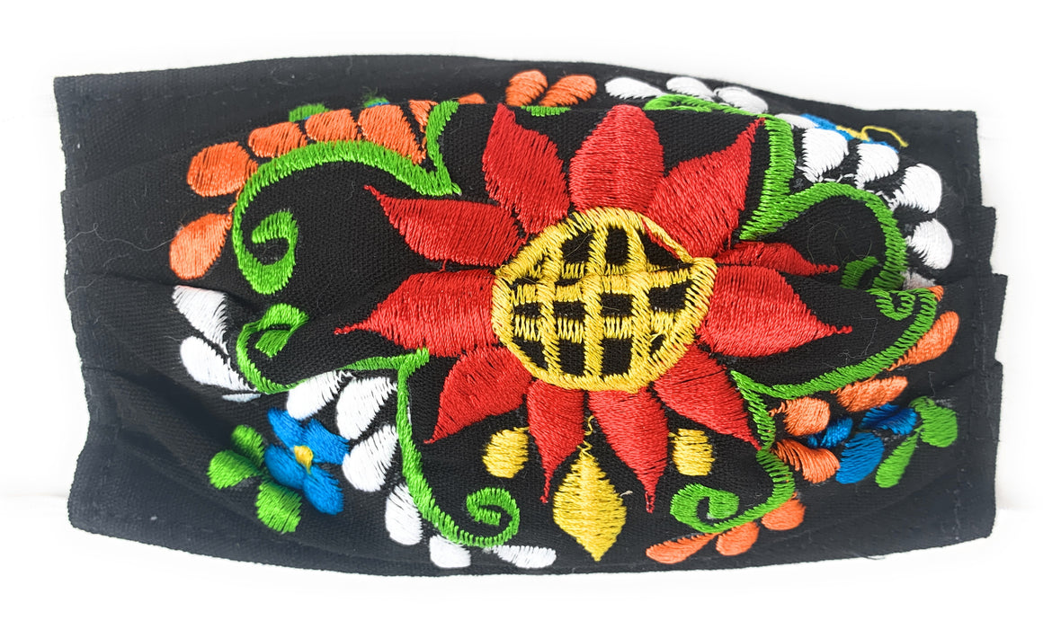 Face Mask Artesanal De Tela Con Bordado De Flores