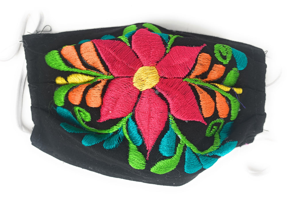 Face Mask Artesanal De Tela Con Bordado De Flores