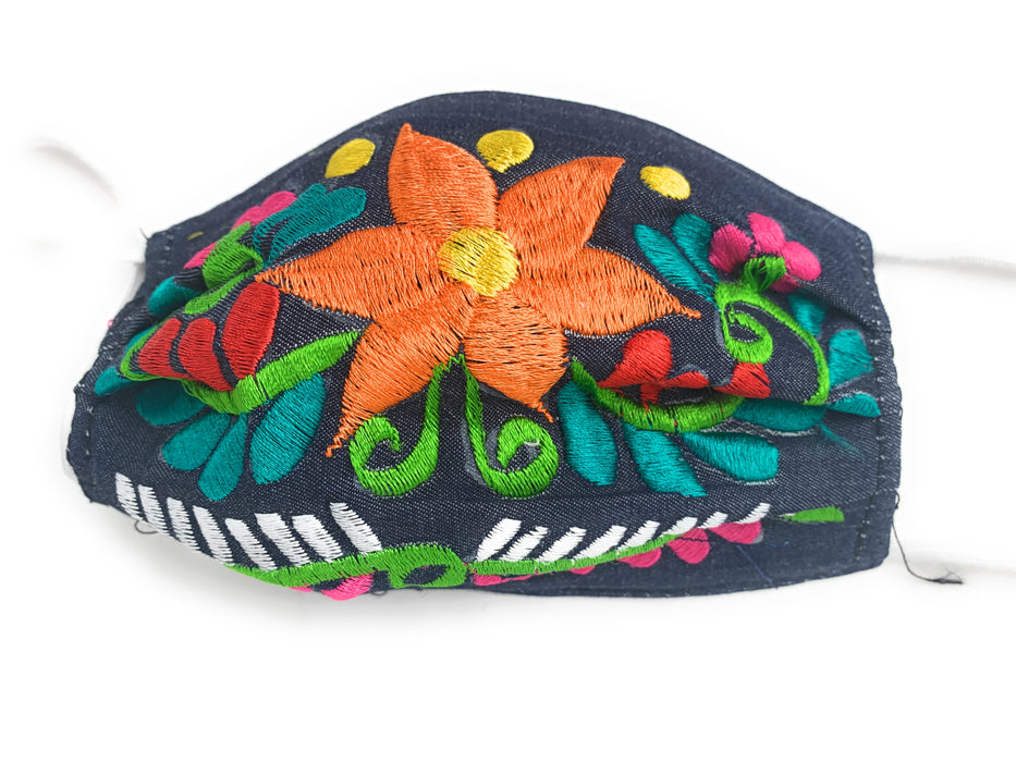 Face Mask Artesanal De Tela Con Bordado De Flores