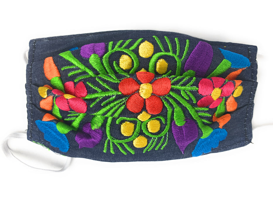 Face Mask Artesanal De Tela Con Bordado De Flores