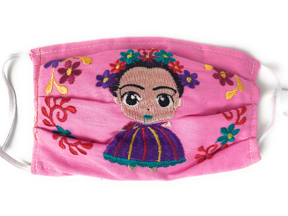 Face Mask Artesanal De Tela Con Bordado Diseno Maria