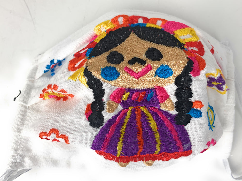Face Mask Artesanal De Tela Con Bordado Diseno Maria