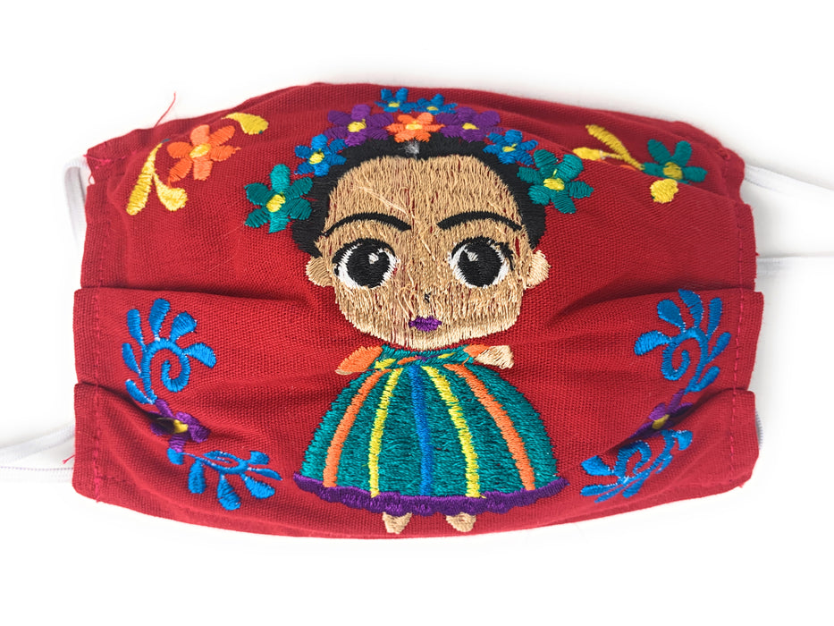 Face Mask Artesanal De Tela Con Bordado Diseno Maria