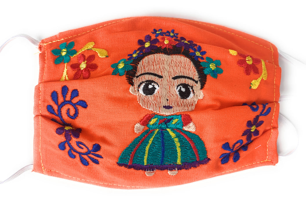 Face Mask Artesanal De Tela Con Bordado Diseno Maria