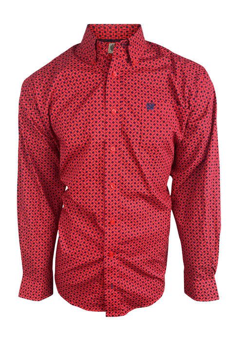 Cinch Men's Red And Navy Geometric Print Button Down Western Shirt