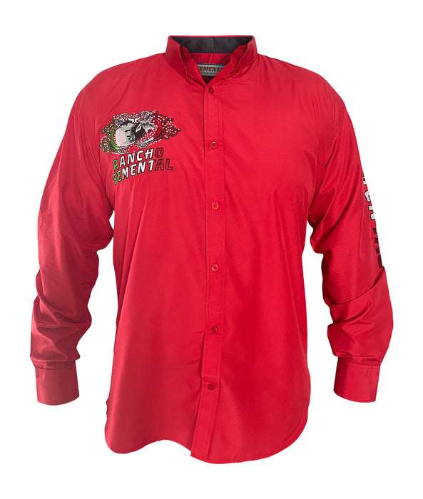 Rancho Semental Mexico Men's Red long Sleeve Shirt - Viva Mexico!