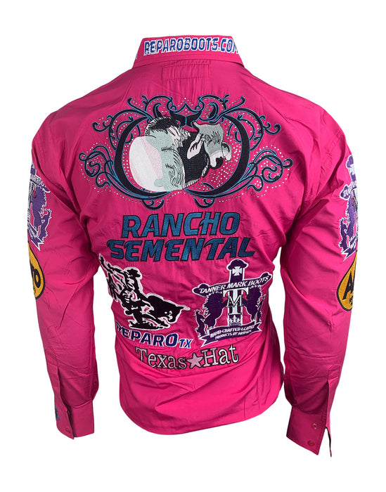 Camisa Rancho Semental Estilo Reparo Color Fuchsia En Manga Larga