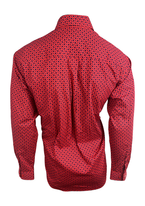 Cinch Men's Red And Navy Geometric Print Button Down Western Shirt