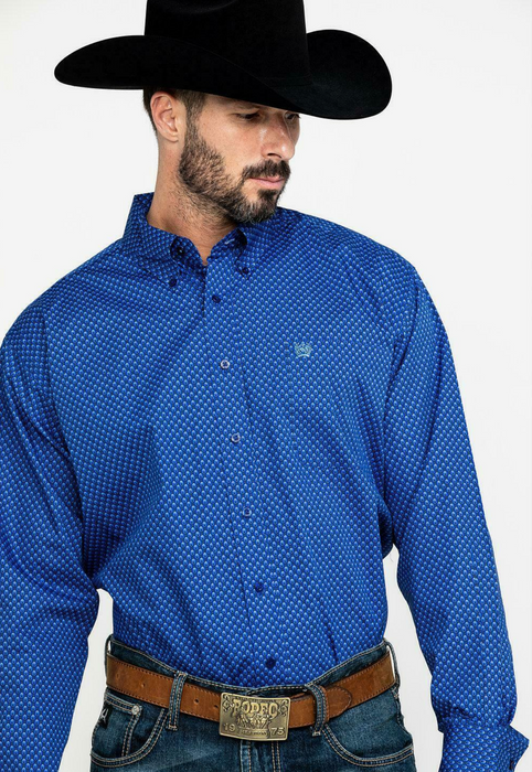 Cinch Men's Royal Blue Diamond Geo Print Long Sleeve Western Shirt Royal Blue
