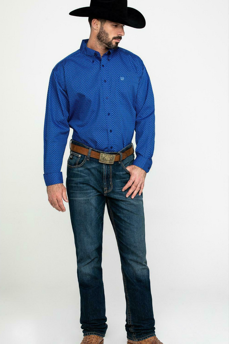 Cinch Men's Royal Blue Diamond Geo Print Long Sleeve Western Shirt Royal Blue